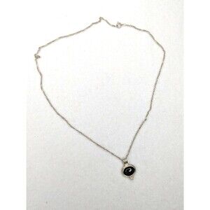 .925 Sterling Silver Black Onyx Stone Vintage 18" Pendant Necklace 4g